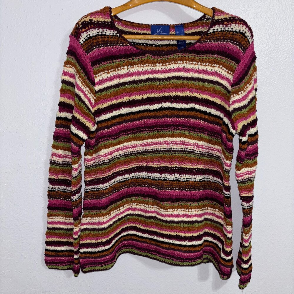 Boho JH Collectibles Striped Open Knit Sweater XL Multicolor LS Pullover